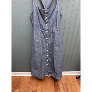 Madewell Blue Cotton Chambray Button Front Cross Back Apron Dress Size 4 thumbnail 2