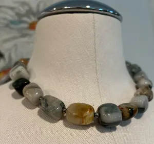 Handmade Agate square bead necklace. 17 1/2” thumbnail 1