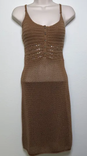 Aerie‎ Women Crochet Knit Cover Up Dress Small Brown Beach Coastal Cowgirl Boho thumbnail 1