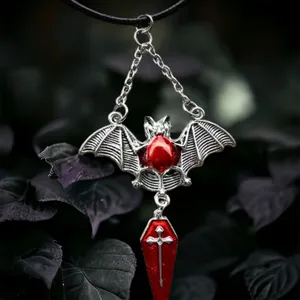 1pc‎ Red Bat & Coffin Gothic Bohemian Style Black Rope Necklace thumbnail 1