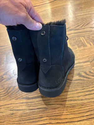 UGG Black Suede Lace-Up Shearling Ankle Boots, 6.5 thumbnail 3
