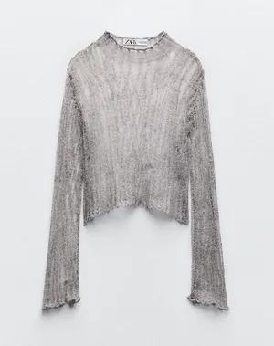 ZARA Grey Open Knit Sweater thumbnail 1