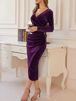 Harper and Lane Grace Elegant Velvet Midi Dress Purple thumbnail 2