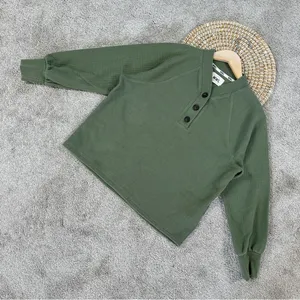 Madewell Women’s MWL Textured Waffle V-Neck Henley Sweatshirt in Faded Palm M thumbnail 3