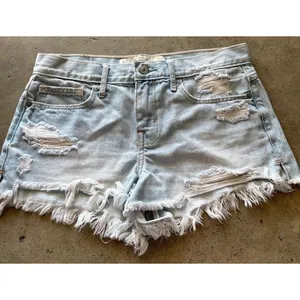 Abercrombie&Fitch ShortsSize 2 W 26 Blue Denim Distressed Frayed Hem Light Wash thumbnail 9
