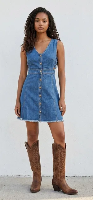 PacSun Dress S Denim Mini Side Cutouts Western core Country Coastal Cowgirl Jean thumbnail 1