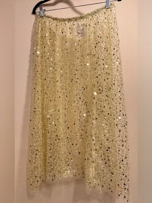 Free People Sequin-Embellished Shine On Midi Slip Skirt in Pale Gold thumbnail 13