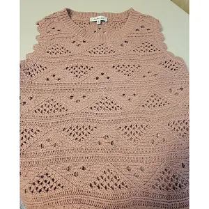 Crochet Open Knit Top Fringe Womens Size M Rose Pink Boho Beachy Coastal thumbnail 8