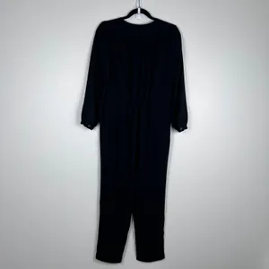 Hatch x J. Crew Women's Button Up Maternity Long Sleeve Jumpsuit Black Sz 0 thumbnail 8