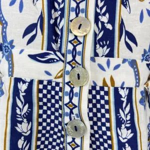 NWOT Farm Rio Linen Blend Floral Print Romper Blue Size L thumbnail 5