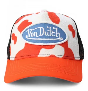 Von Dutch Orange Cow Print Mens Trucker Hat one size thumbnail 1