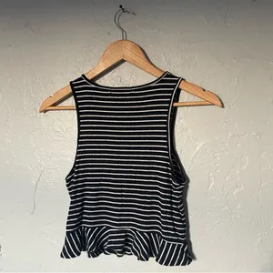 Forever 21 Navy and White Crop Peplum Nautical Tank size‎ Large Fishermancore thumbnail 3