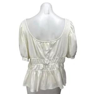 Anthropologie Maeve White Short Puff Sleeve Scoop Neck Peplum Blouse Top Size XL thumbnail 2