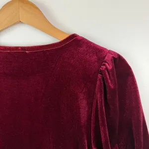 NWT Le Lis Crimson Velvet Babydoll Puff Sleeve Mini Dress Small Holiday Bow‎ thumbnail 4