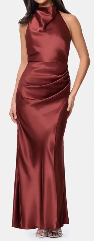 NEW NEW Betsy & Adam Charmeuse Halter nutmeg Dress Sz 10 thumbnail 1