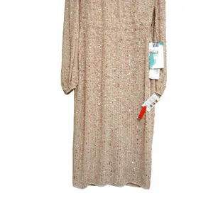 Mac Duggal Pink Nude Sequin V-Neck Long‎ Sleeve Midi Dress Size 10 NWT Formal thumbnail 3