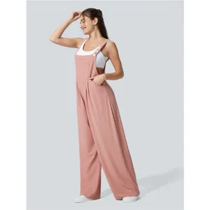 NWT Halara Adjustable Straps Pockets Waffle Casual Overalls Rose Tan Size Small thumbnail 2