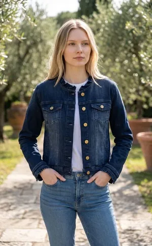 NWT Draper James RSVP Ruffle Trim Dark Denim Jacket Size XL thumbnail 1