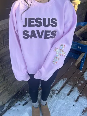 Jesus saves crewneck Pink Size L thumbnail 1