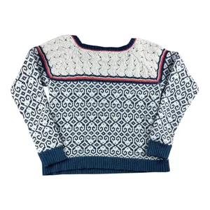 American Eagle Fair Isle Heart Wool Alpaca Blend Pointelle Sweater XL Navy Blue thumbnail 8