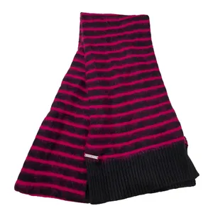 💙💖 Michael Kors Striped‎ Pink Fuzzy Scarf Black thumbnail 1