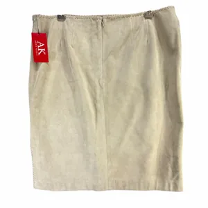 Vintage Anne Klein Suede Skirt 14 Beige Leather Whipstitch Boho Western Classic thumbnail 4