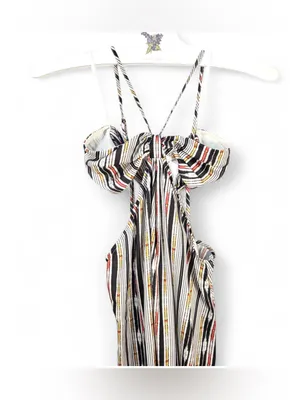 ANTHROPOLOGIE Women’s Stripped Print Asymmetrical Bare Cutout Maxi Dress Size S thumbnail 8