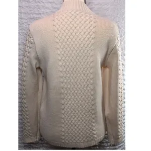 Geiger Cream Wool Cable Knit Mock Neck Sweater Basketweave White Austrian thumbnail 2