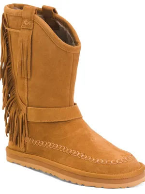 Free People Suede Faye Fringe Pull On Boots Color Honey Women’s 7.5 NWT thumbnail 1