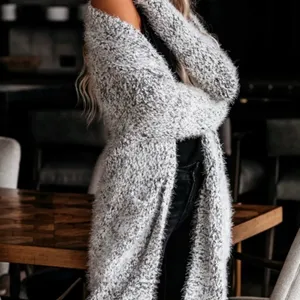 Lumiere black and white pocketed fuzzy eyelash knit cardigan sweater size large thumbnail 4