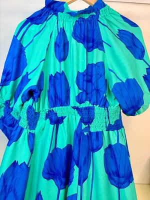 Umgee Blue & Aqua Floral Maxi Dress sz small thumbnail 4