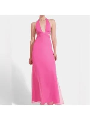 New Staud Steel Halter Maxi Dress Blush Pink Cutout Wedding Guest Party Bridal thumbnail 4
