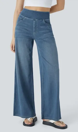 Halara Flex™ High Waisted Pockets Baggy Wide Leg Washed Casual Jeans,Mayan Blue thumbnail 1