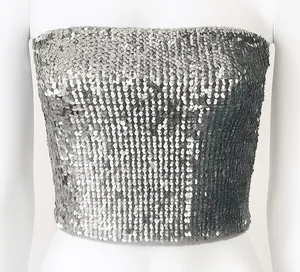 Glamorous Silver Sequin Crop Top thumbnail 1