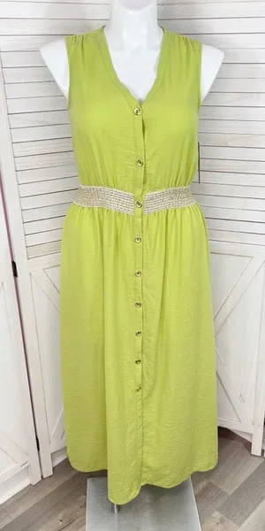 Stella & Julie Button Front Sleeveless Maxi Dress Lime Green Large‎ thumbnail 1