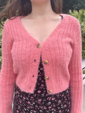 Kohl's Fuzzy coral cardigan thumbnail 2