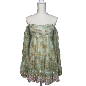 HEMANT AND NANDITA Sidra Mini Dress in Sea Green X-Small New Womens Metallic thumbnail 5