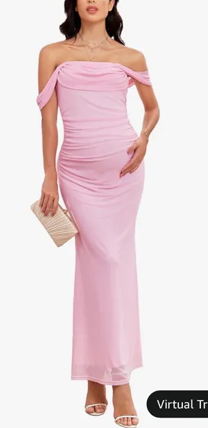 Off the shoulder maternity dress Pink Size XL thumbnail 1
