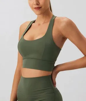 Berlook Army Green Cross Back Sports Bra thumbnail 1