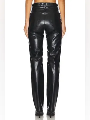 Agolde 90’s Pinch Waist Recylced Leather Blend High Rise Lined Black Detox Pants thumbnail 4