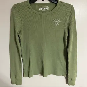 Women's Juniors American Eagle Long‎ Sleeve Henley Size Medium Green Hippie Boho thumbnail 1