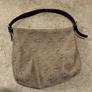 Vintage Dooney & Bourke Brown Leather & Canvas Print Shoulder Bag thumbnail 1