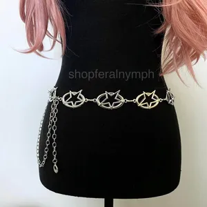 Silver Y2K Oval Star Cutout Chain Belt, Fits 27.5-47.5 Inches, X7GA1285 thumbnail 3