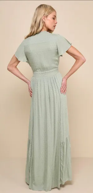 Lulus Completely In Love Sage Green Swiss Dot Button-Front Maxi Dress thumbnail 4