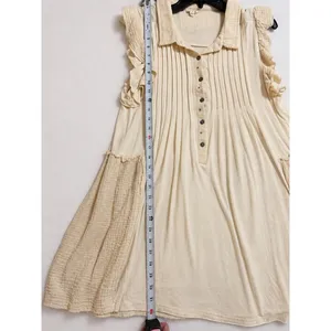 POL Boho Pleated Ruffle Mini Dress Cream Ivory Size M FKD10 thumbnail 10