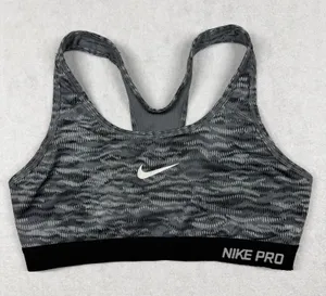 Nike Pro Dri-FIT Sports Bra Women’s Medium Gray Black Print Racerback thumbnail 1