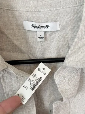NWT Madewell Utility Short-Sleeve Mini Shirtdress in 100% Linen - Size: Large thumbnail 3