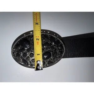Express Black Leather‎ Black Rhinestone Buckle Cowboy Western Belt Women's Sz S thumbnail 8