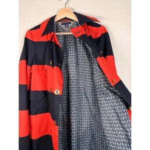 Tommy‎ Hilfiger Red Navy Stripe Double Breasted Trench Coat Jacket Size S P thumbnail 3