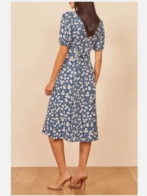 Reformation Beechwood Blue Floral Midi Dress thumbnail 9